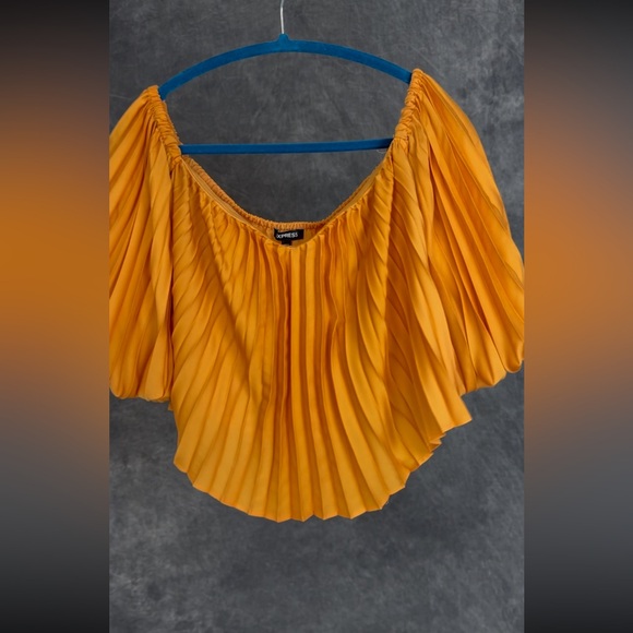 Express Tops - Express Off Shoulder Pleated Crop Top / Orange / S